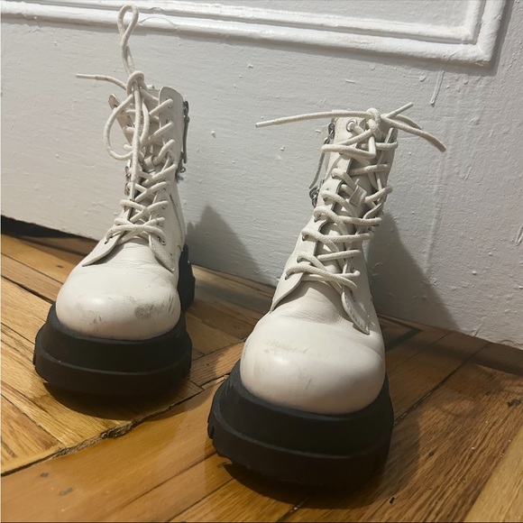 ALDO White Leather Combat Boots - Picture 2 of 4